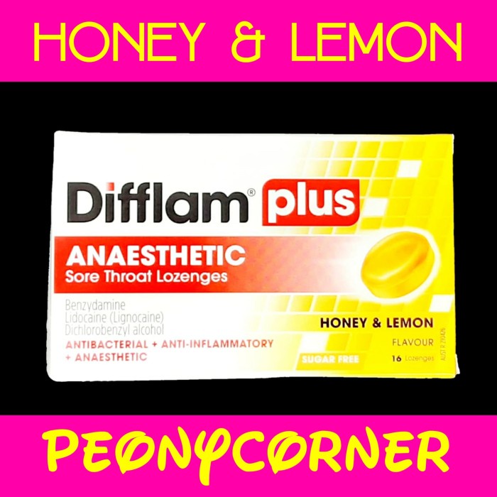 Difflam Plus Anaesthetic Honey And Lemon Sugar Free 16 Lozenges
