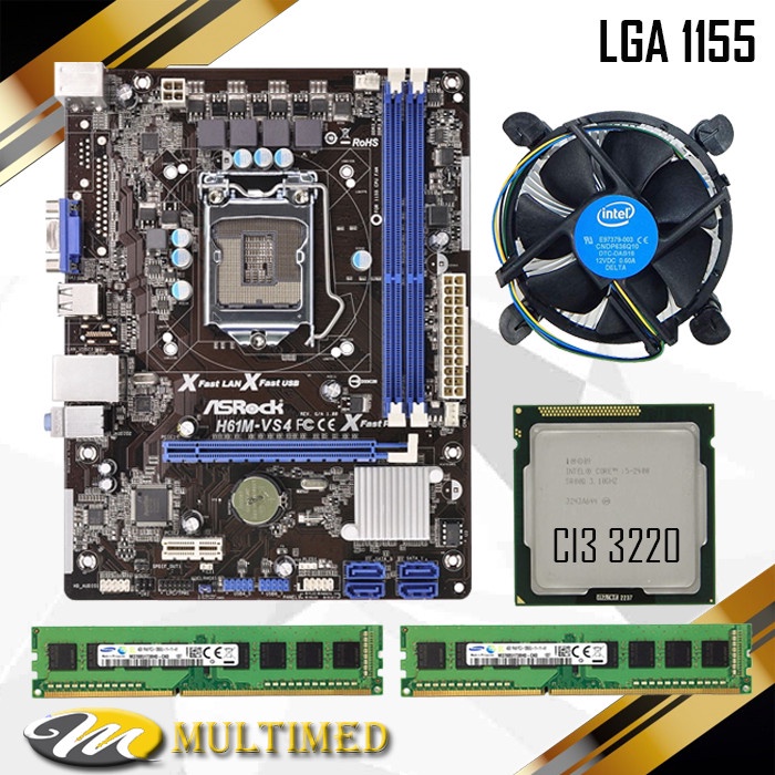 Paketan Mainboard H61 LGA 1155 DDR3 + Processor Core i3 2100 + FAN + RAM