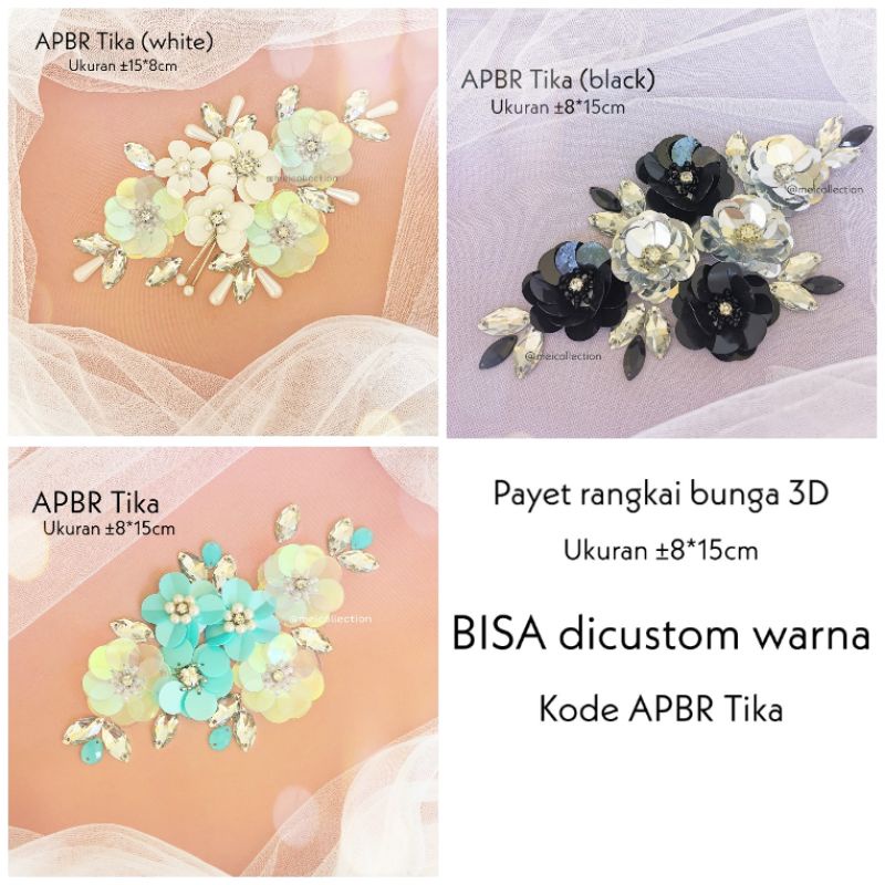 payet rangkai bunga 3D APBR Tika / payet pinggang / selendang kebaya / payet leher