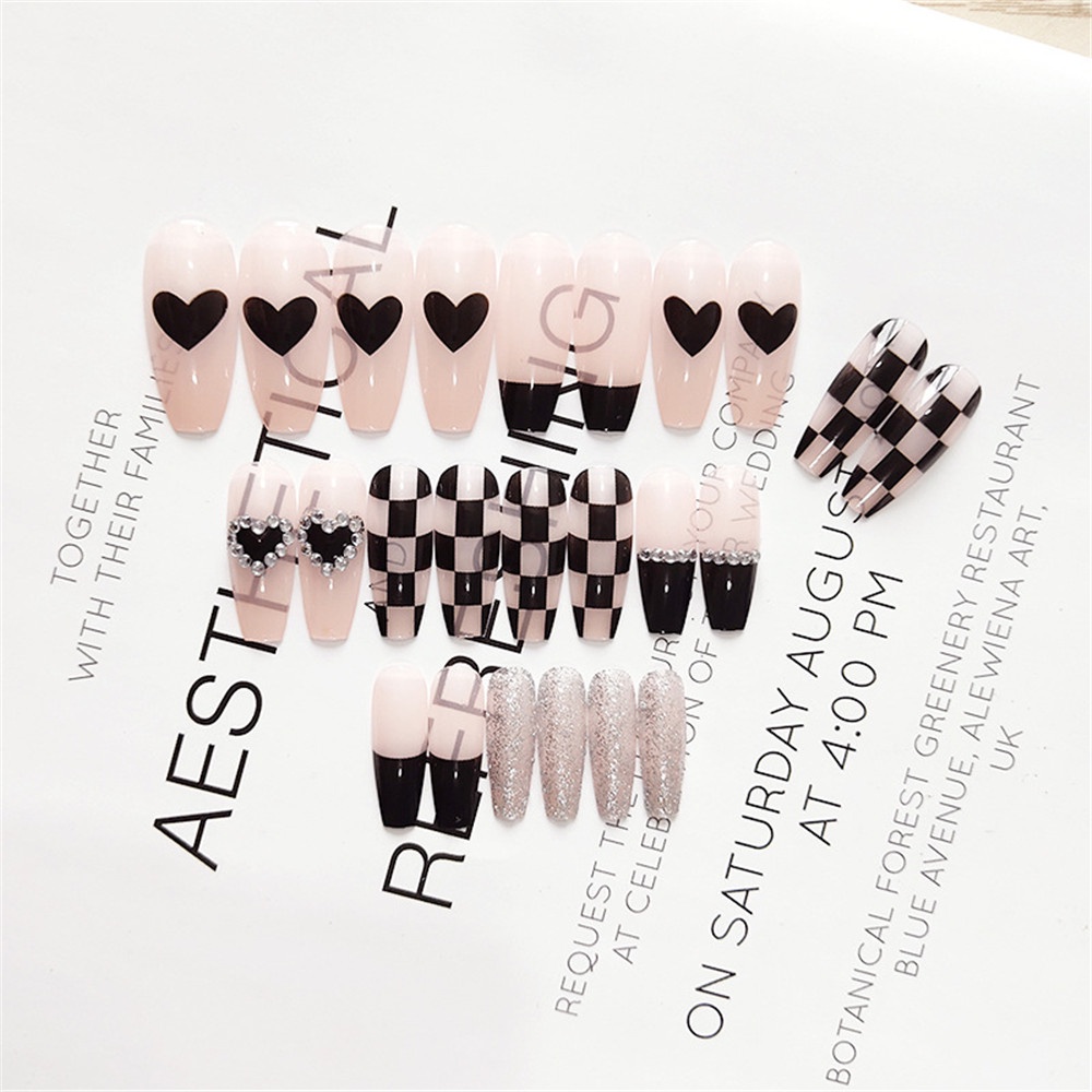 24 Pcs Patch Kuku Motif Kotak-Kotak Untuk Nail Art