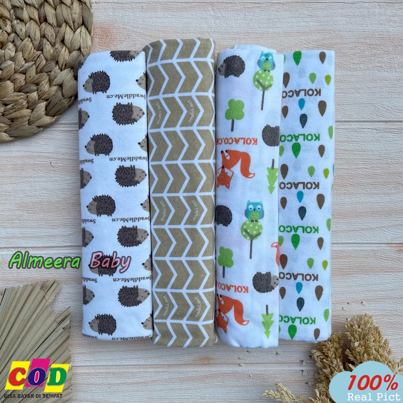Isi 4 PCS Bedong Bayi Pernel Bayi Motif Karakter Bayi Baru Lahir Ukuran 95 Cm x 75 Cm Almeera Baby And Kids