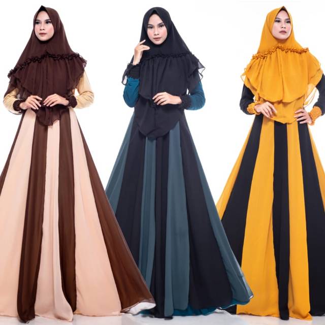 Gamis pelangi ceruty original butik full