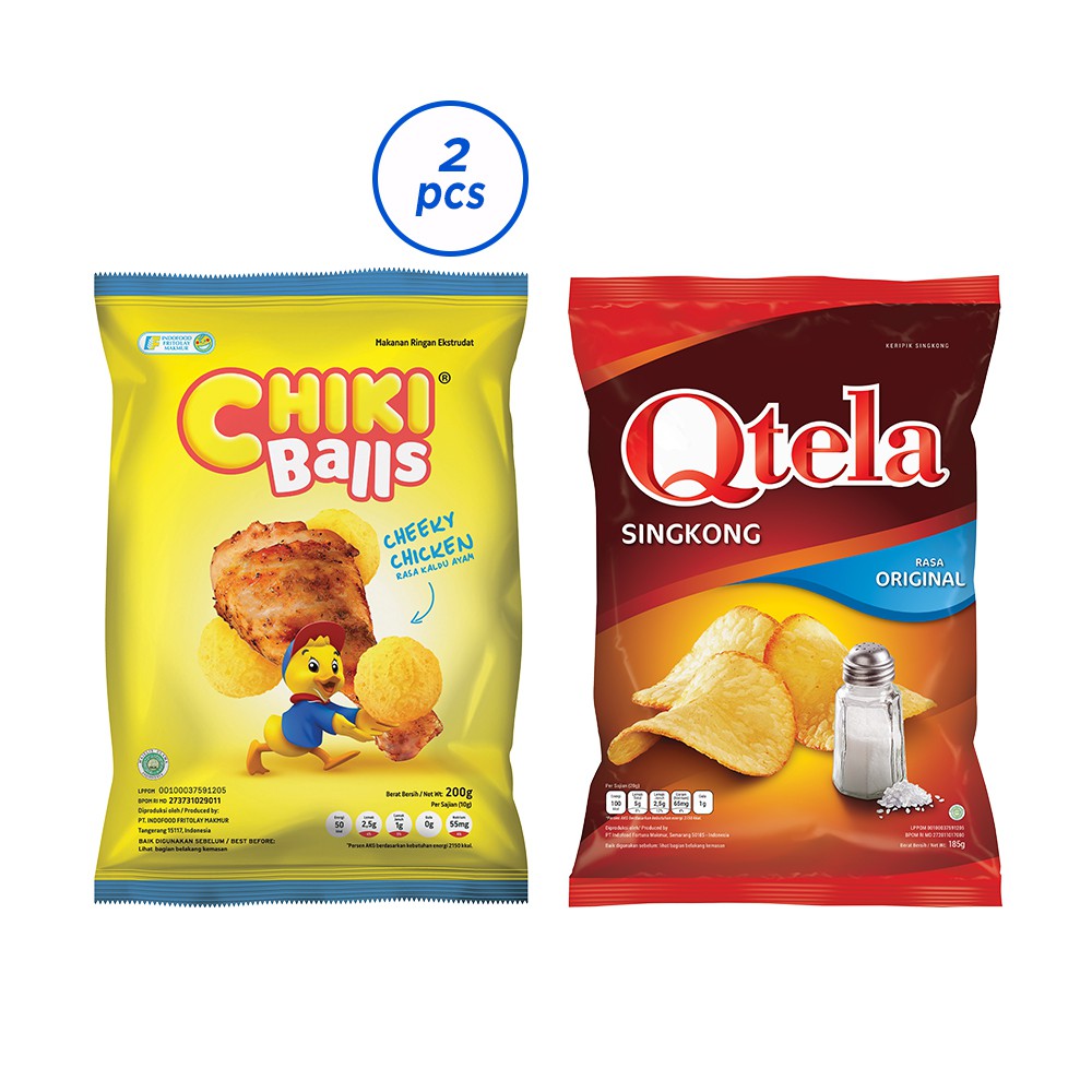 

Chiki Ball Ayam 200 Gr [2 pcs]+Qtela Singkong Original 185 Gr [1 pcs]