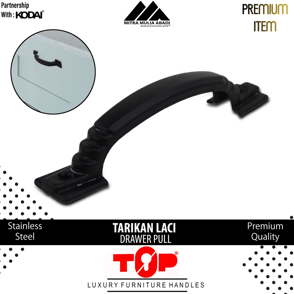 Tarikan Laci 5 Inch Black Matte | Drawer Pull | Merk TOP | T 088