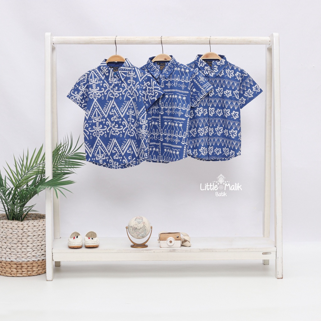 -Batik Organik- Kemeja Batik Anak Lengan Pendek By Little Malik Batik, Garutan Biru Benhur