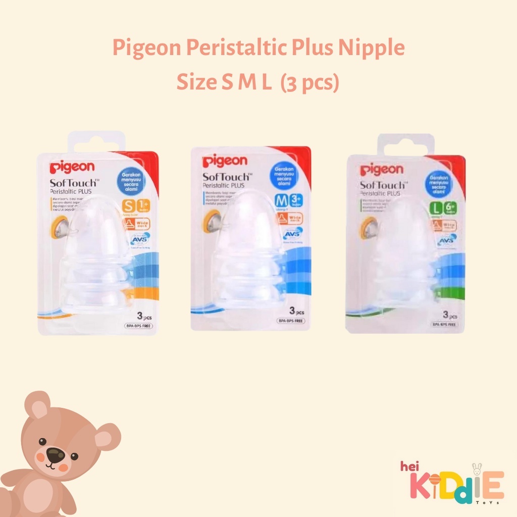 Pigeon Peristaltic Plus Wide Neck Nipple/Dot SS S M L LL LLL(Isi 1/2/3 pc)