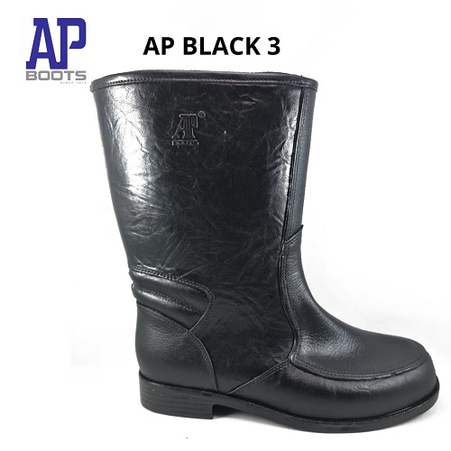 AP HITAM 3 BOOTS HITAM - AP 3 CORAK KULIT SEPATU BOOT PENDEK - AP III LEATHER UNISEX - AP BLACK 3 - FANZ STORE