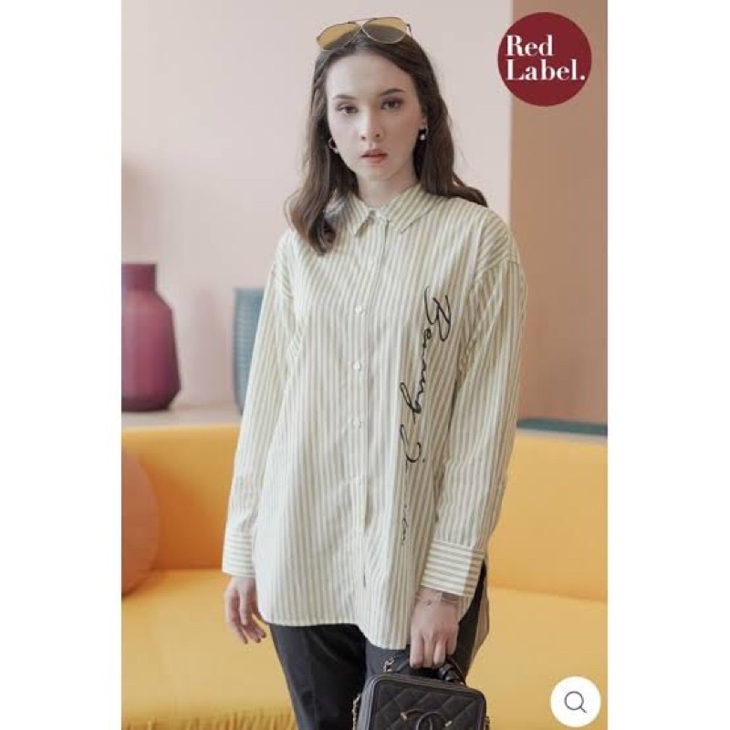 Preloved Benang Jarum Yellow Stripped Printed Logo Shirt