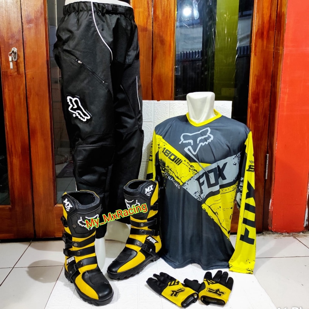 setelan offroad sepatu cross trail jersy jerseysett dan sarung tangan glove satu sett perlengkapan trail 021