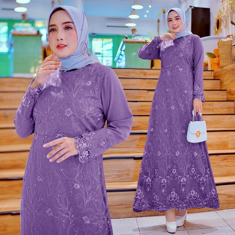 (SIZE S-M, L, XL, XXL)GAMIS MAXI BRUKAT/GAMIS PESTA MAIMUNA/ GAMIS BROKAT TERBARU/ GAMIS TILE CANTIK