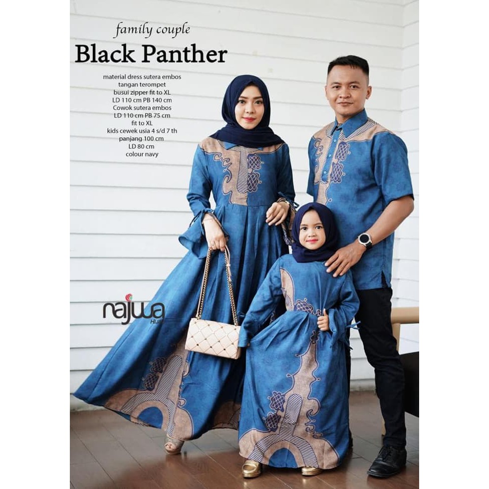 Gamis Mom & Kid + Kemeja Black Panther Family Ori Najwa Longdress Maxi