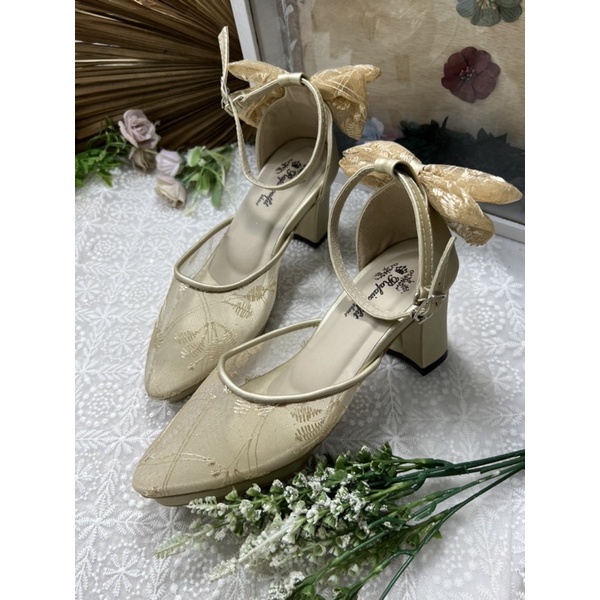 sepatu Rafaizoutfit valia model pita warna gold tinggi 7cm