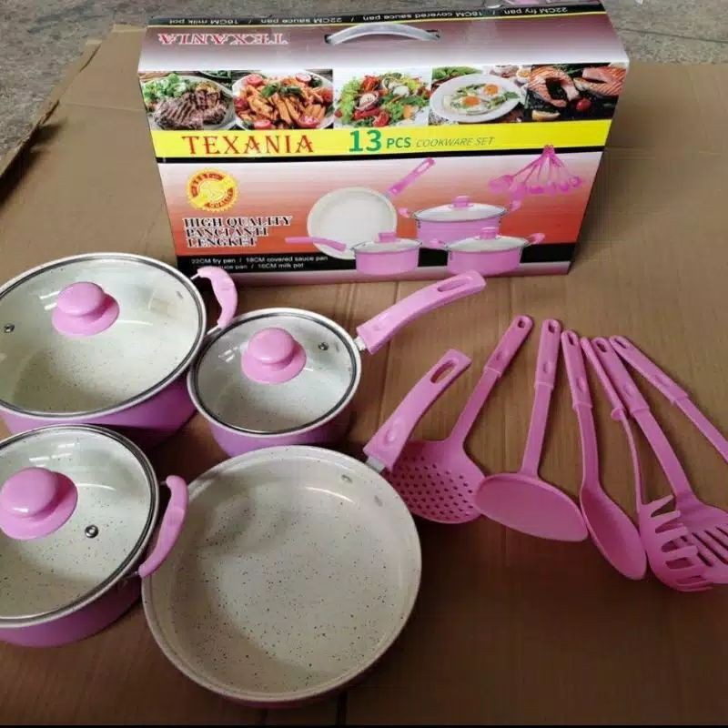 WAJAN / COOKWARE SET 13PCS TEXANIA PINK MURAH