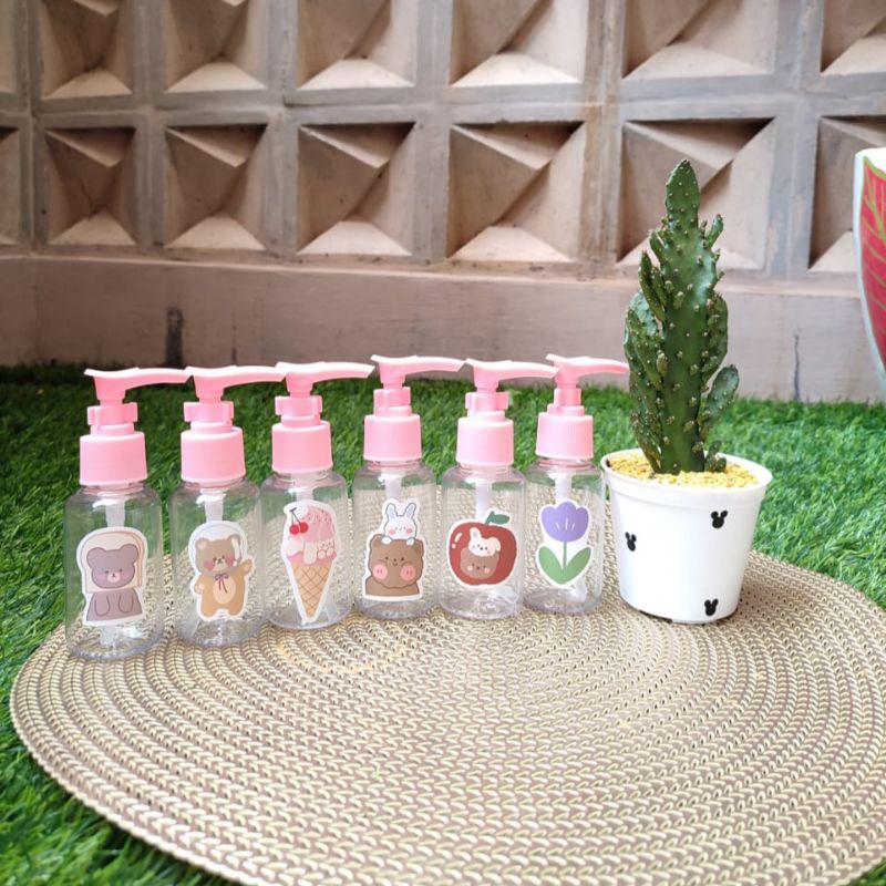 (PAKET 3pcs) Botol pump refill travel size lucu 70ml cute pinky wadah isi ulang bottle