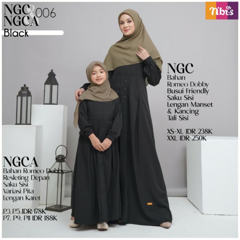 NGC & NGCA 006 || DISKON SARIMBIT COUPLE IBU ANAK GAMIS HITAM PUTIH NIBRAS TERBARU