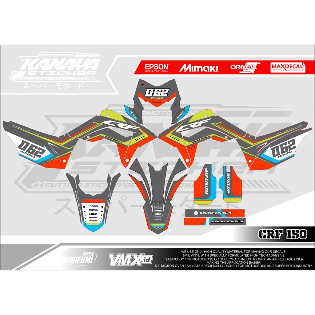 Decal CRF Sticker Supermoto Desain Terbaru Warna Abu Kombinasi Orange