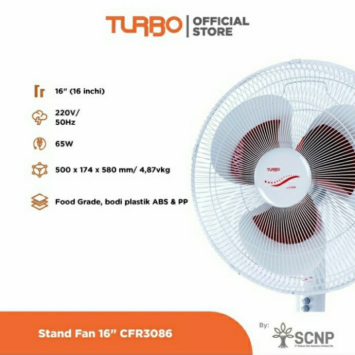 KIPAS ANGIN BERDIRI TURBO 16&quot; CFR-3086 / STAND FAN MERAH BERGARANSI