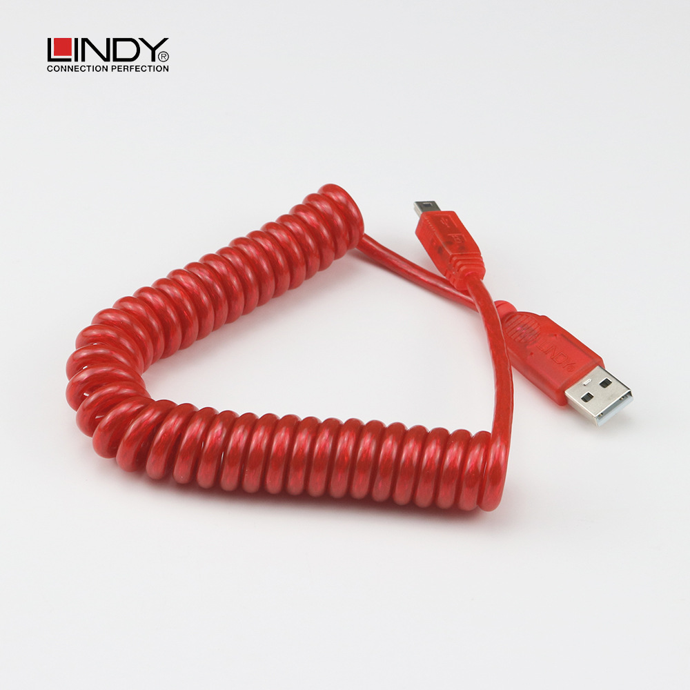 LINDY 2 meter Kabel USB2.0 A Male To Mini-B Micro USB Spiral Kabel Data Keyboard Mekanik Kustomisasi Keyboard Mekanik Kabel Data