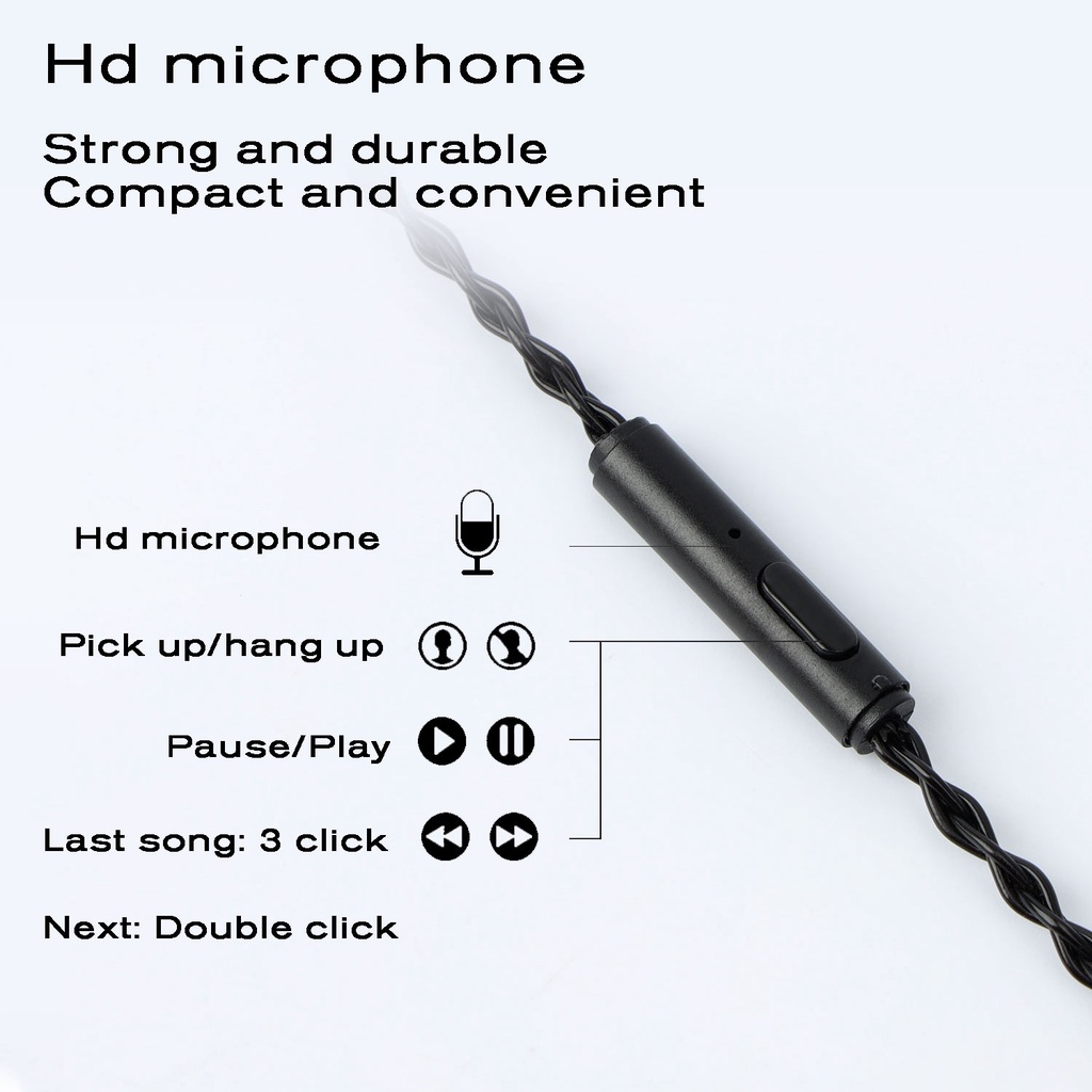 JCALLY JC08S Oxygen-free copper upgrade 5N OFC wire 8 Shares 2Pin 0.78mm MMCX Earphone 3.5mm Upgrade Black Cable with Mic Microphone