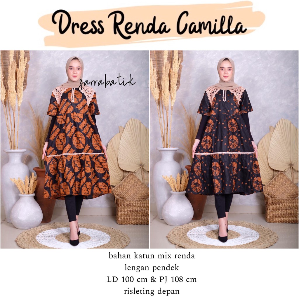 Dress Renda Camilla Batik Midi Dress Brukat Sogan Genes Sarimbit Casual Kantor Pesta