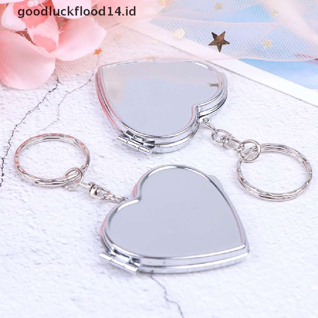 [OOID] New Metal Folding Mirror Key Ring Keychain Portable Compact Cosmetic ID