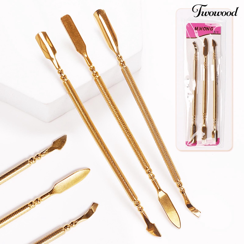 3pcs / Set Alat Pengupas Kuku Dua Sisi Bahan Stainless Steel Tahan Karat Untuk Manicure