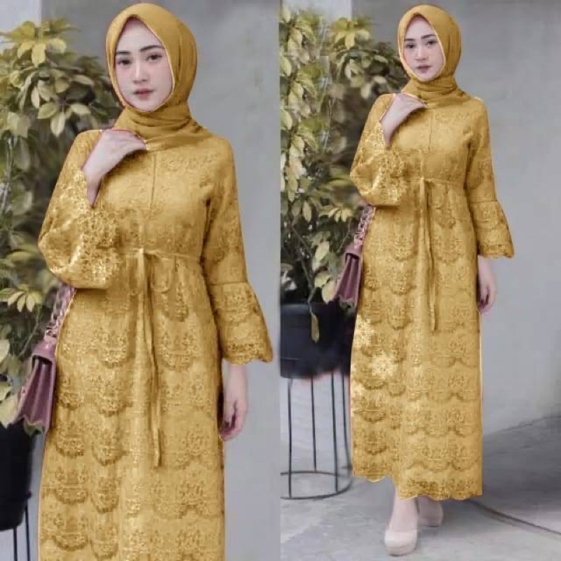 YASINTA - GAMIS BRUKAT PREMIUM L XL XXL XXXL JUMBO GAMIS BAJU PESTA NIKAHAN SERAGAMAN DRESS MUSLIM W