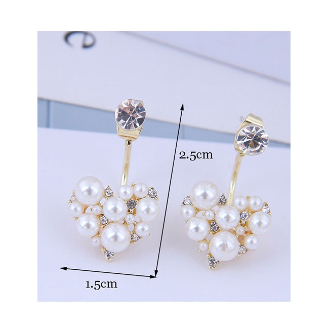 LRC Anting Tusuk Fashion Golden Irregular Pearl Stud Earrings With Diamonds A60419