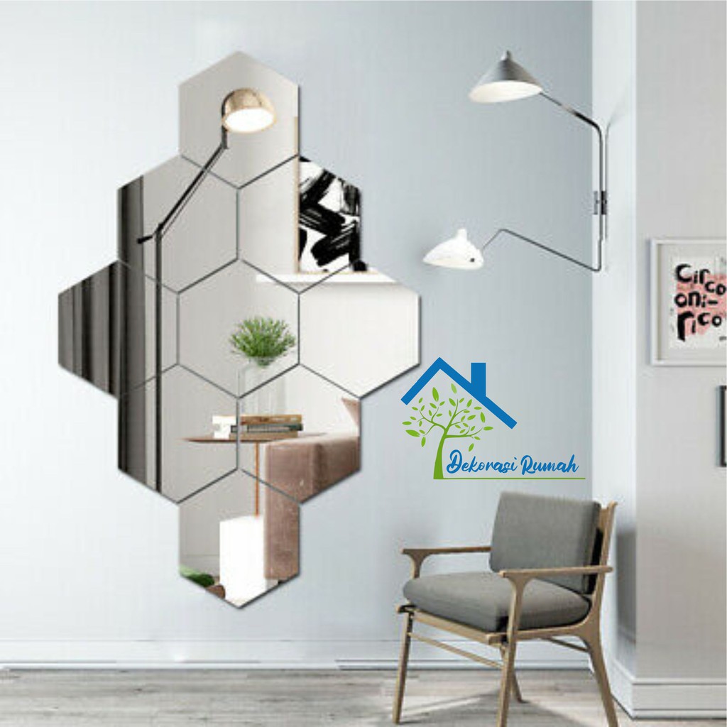 Cermin Kaca Hexagonal, cermin dinding, Cermin Aesthetic(ASLI KACA)-4