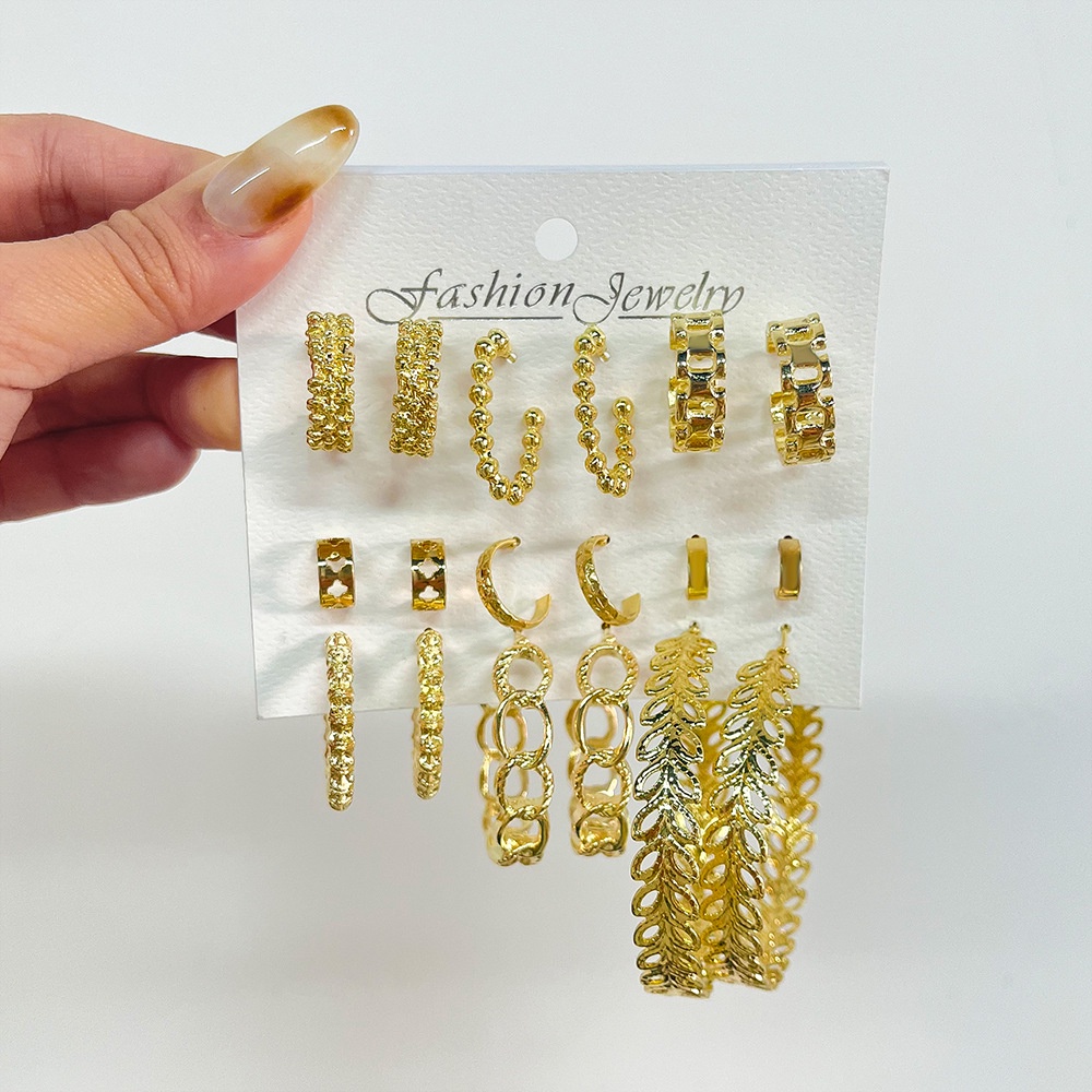 9 Pcs / set Anting Kombinasi Bentuk Bulat Geometris Gaya retro Eropa Amerika Untuk Wanita