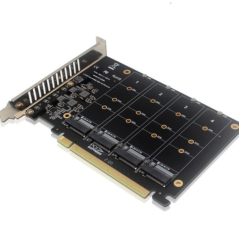 4 Port NVMe to PCIE Adapter Card M.2 NVME to PCIe X16 Adapter 4X32Gbps M Key Hard Drive Converter Reader Expansion Card