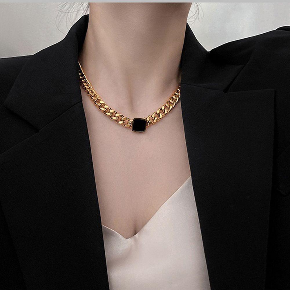 Needway Wanita Gelang Emas Menawan Industri Berat Rantai Tebal Fashion Kalung Square Pendant Necklaces