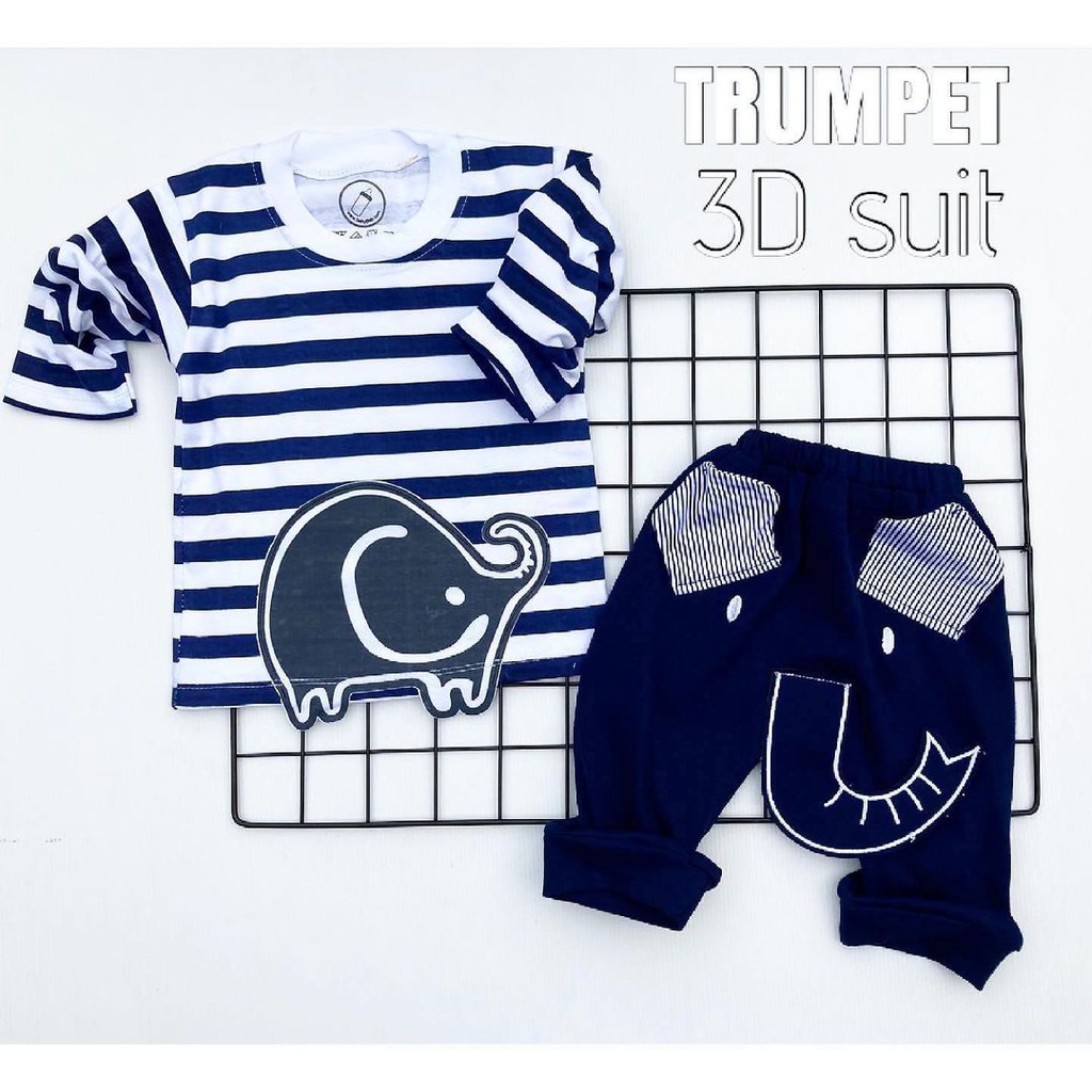 Trumpet 3d Suit Baju Setelan Kaos Celana Pergi Jalan Lucu Fashion Anak Bayi Cowok Laki Terlaris