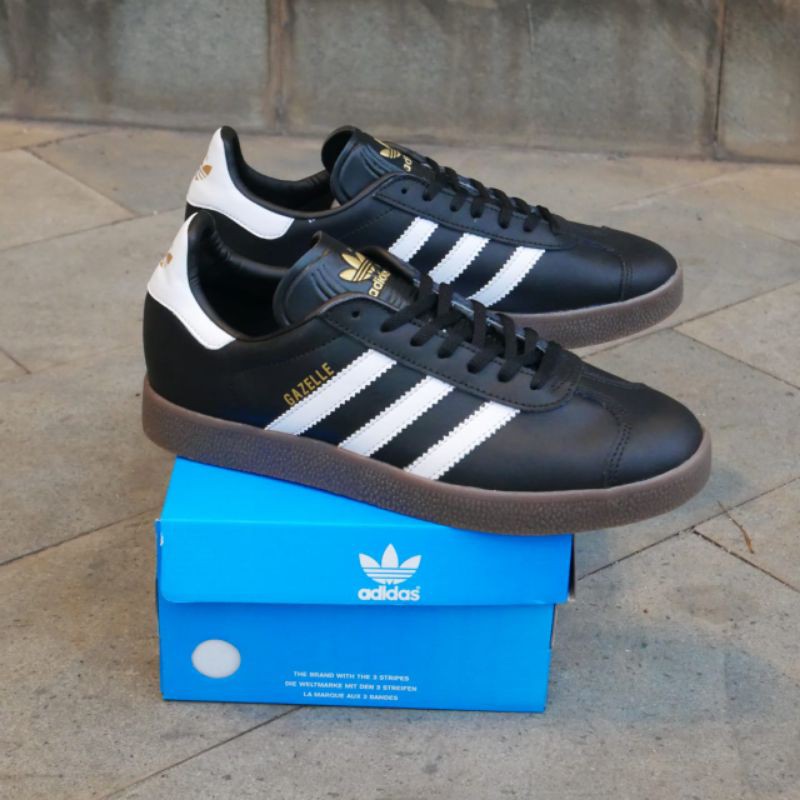 ADIDAS GAZELLE LEATHER BLACK WHITE SOL GUM ORIGINAL