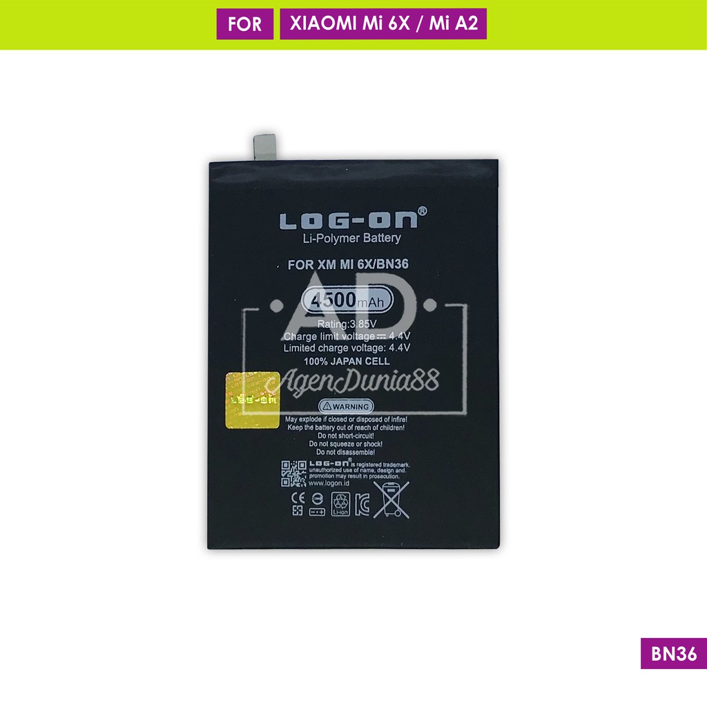 BATERAI XIAOMI Mi 6X - Mi A2 - BN36 - LOG ON DOUBLE POWER BATTERY
