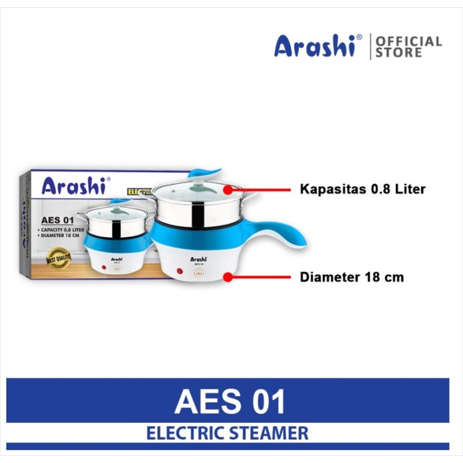 Arashi AES-01 Electric Steamer Panci Listrik AES01 Panci Kukus Elektrik Listrik Kukusan Stainless