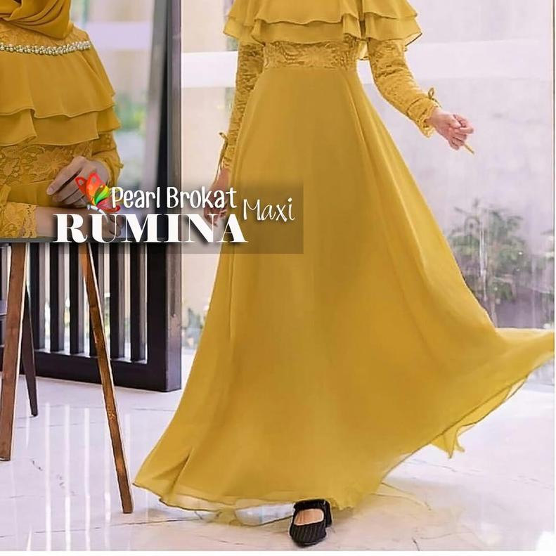 ➸ GAMIS DRESS MUSLIM RUMINA BRUKAT PEARL | MAXI DRESS MURAH MOSCREPE BROKAT AKSEN MUTIARA MEWAH ♗