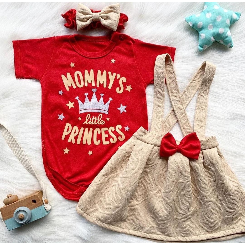 Baju setelan jumper rok overall bandana lucu pergi fashion anak bayi cewek perempuan murah -mom