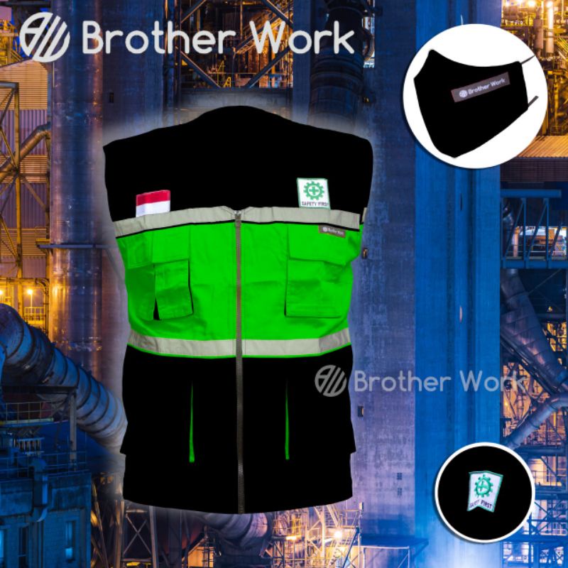 rompi safety hitam stabilo - rompi kerja - rompi kerja bagus - rompi kerja keren - rompi safety - ro