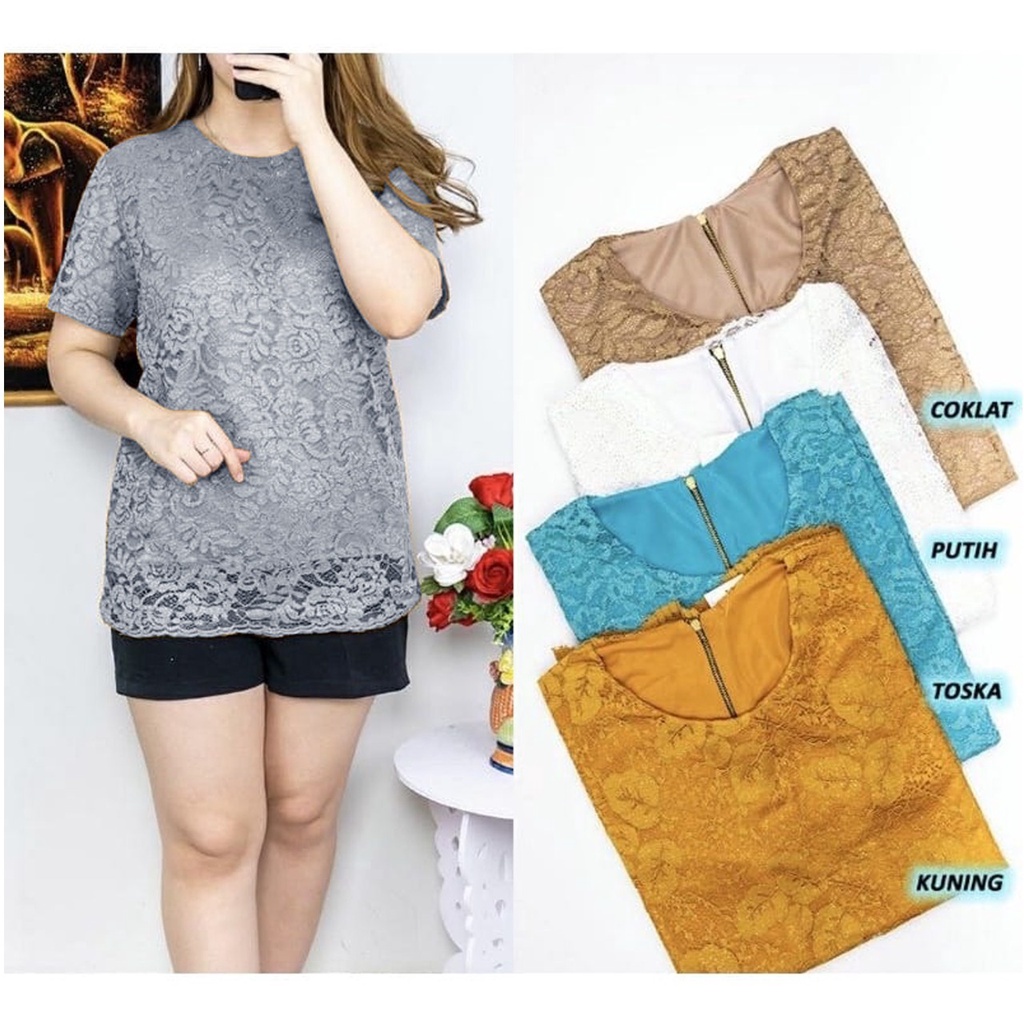 GH - BLOUSE SIFANA BRUKAT / ATASAN BROKAT WANITA / BAJU ATASAN MODEL KEBAYA LENGAN PENDEK BAHAN BROK