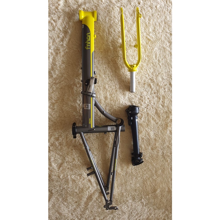 Frame Fork plus Handlepost Fnhon Storm V Brake 20 22 inch Warna ABU ABU KUNING Chromlly