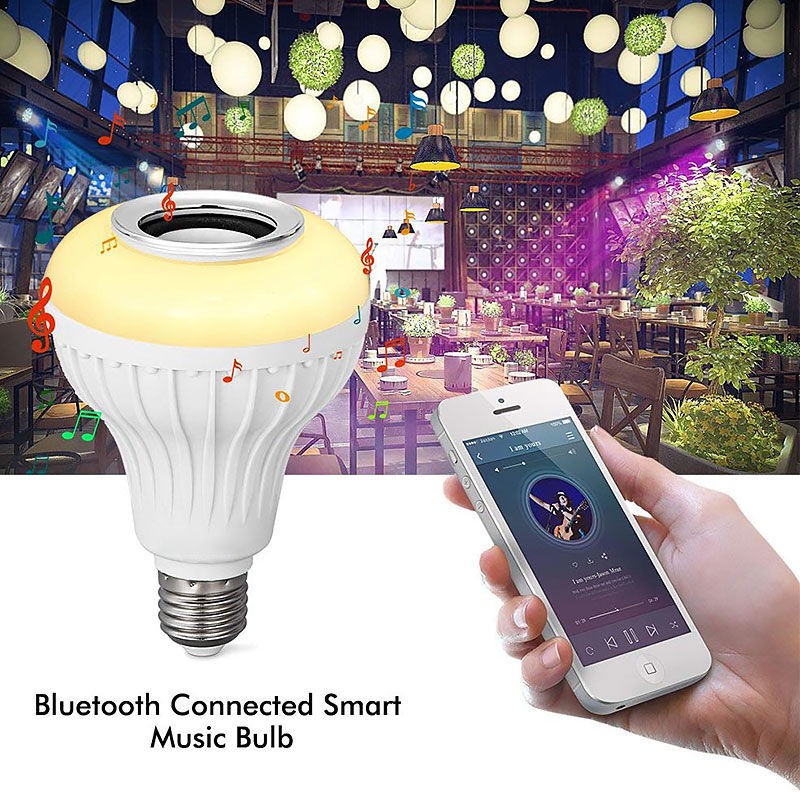 Speaker bluetooth wireless Lampu musik remote adaptor waran warni hias LED RGB bohlam speaker