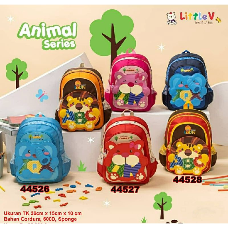Tas ransel anak cowok / tas anak sekolah Buat PG / TK / SD ukuran 30 x 15 x 10/ merek little v 44528