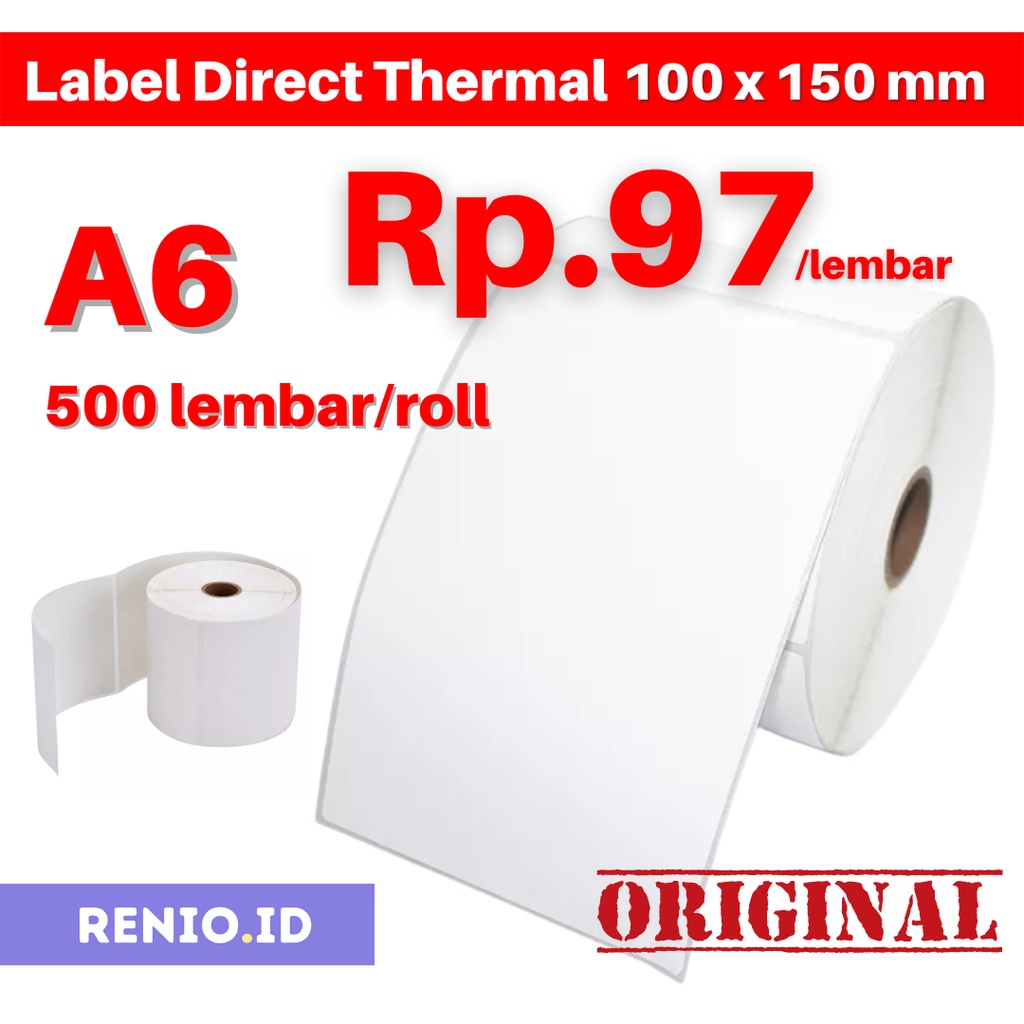 

Label Sticker Direct Thermal 100 x 150 A6 Resi Online Barcode 500 pcs Lembar Roll Marketplace Termurah Grosir