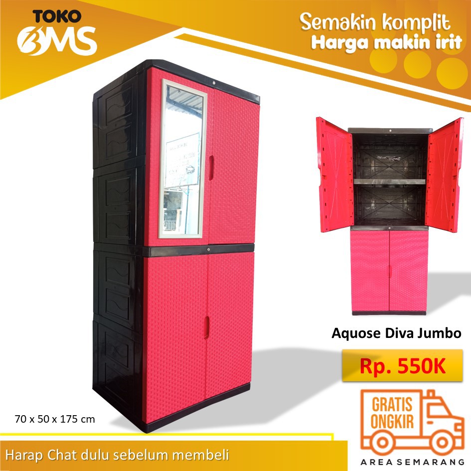 Lemari plastik Aquose diva Jumbo cermin kaca 4 susun awet anti pecah BMS