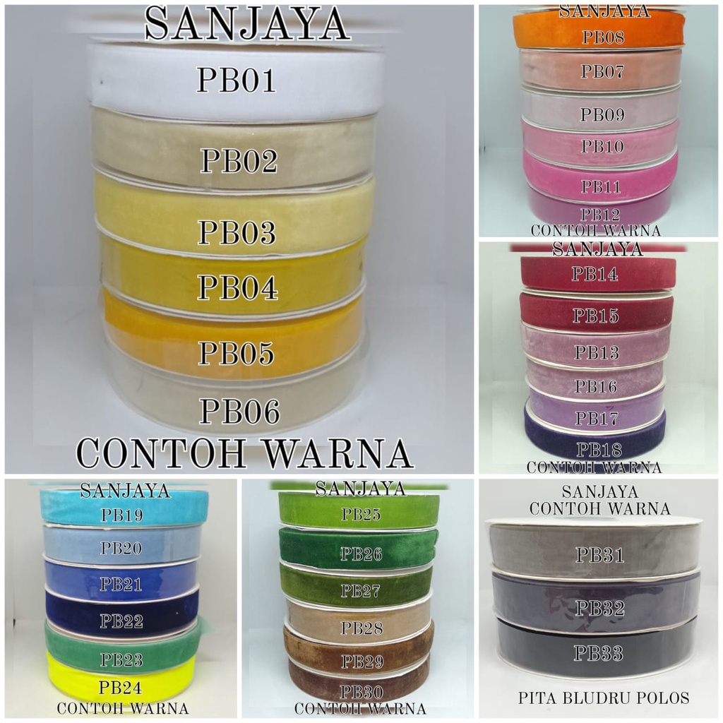 [1 Roll] Pita Bludru 1/4 Inch, 3/8 Inch, 1/2 Inch, 3/4 Inch, 1 Inch / Pita Beludru Warna / Pita Velvet / Pita Kado Warna / Pita Bludru Polos