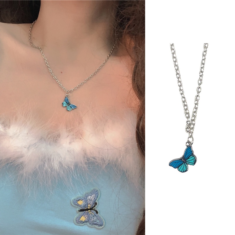 IFYOU Korea Fashion Butterfly Necklace Heart Pendant Necklace Gold Silver Chain Choker Women Jewelry Accessories