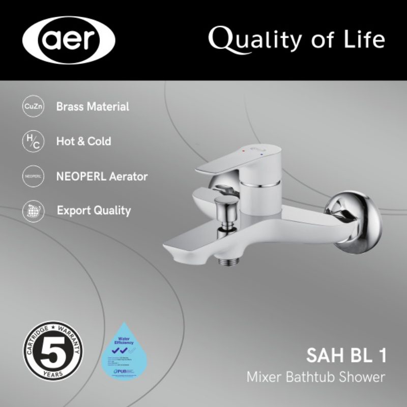 AER Kran Bathtub Shower - Kran Air Panas Dingin Kuningan SAH -BL1