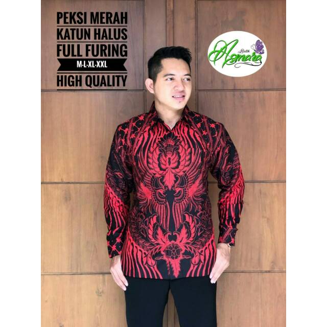 Batik Pria PEKSI MERAH Asli Katun Halus Full Furing Murah