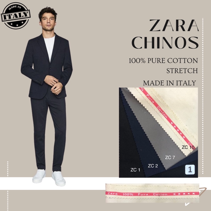 [ZC] BAHAN KAIN ZARA CHINOS STRETCH 100% COTTON / BAHAN KAIN JAS HITAM HALUS / SEMIWOOL JAS FORMAL/ 